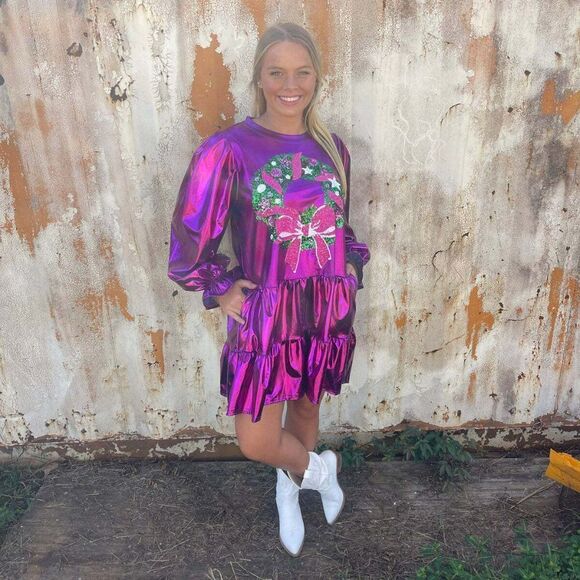 Fantastic Fawn Christmas Barbie Holiday Wreath Mini Dress Magenta IFKD54535-01 - Picture 7 of 10